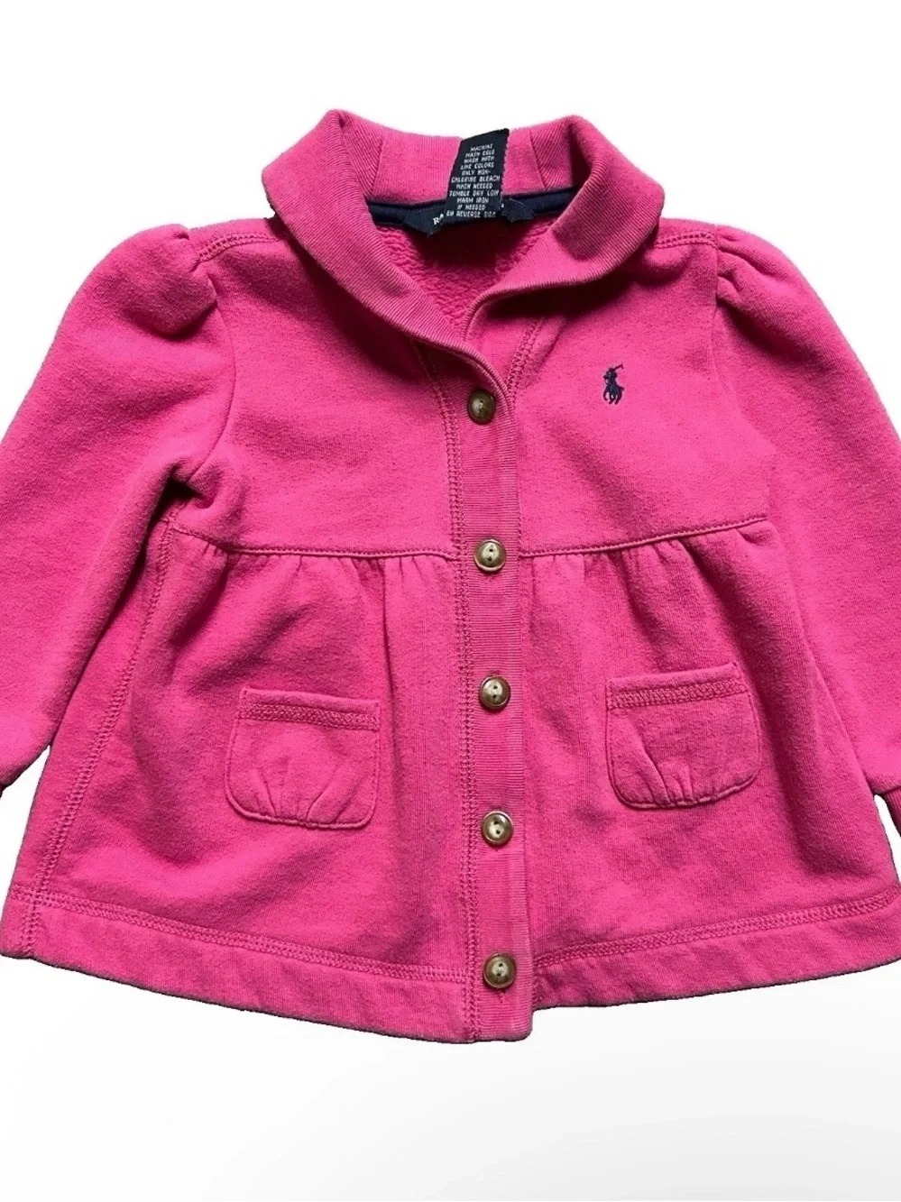 Toddler Girl Ralph Lauren Pink Button Down Fleece Jacket Size 12-18 Months